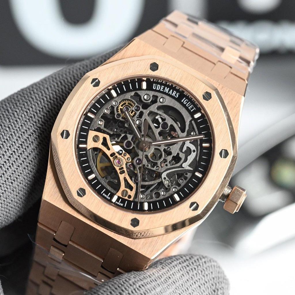 Мужские автоматические механические часы AP Royal Oak 15407, водонепроницаемые, с люминесцентными метками, стальной браслет