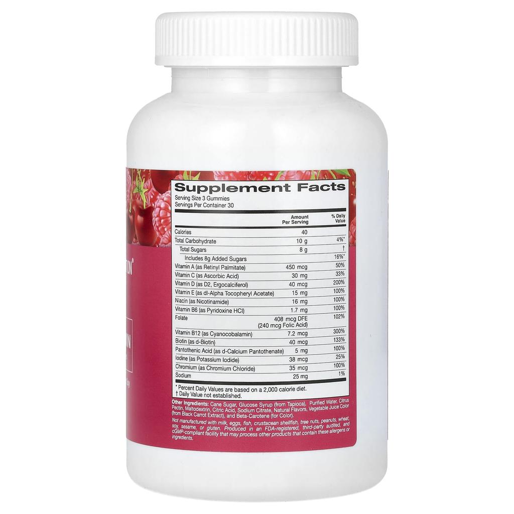 California Gold Nutrition, Женские мультивитаминные жевательные конфеты, Вкусы вишни, клубники и малины, 90 жевательных конфет