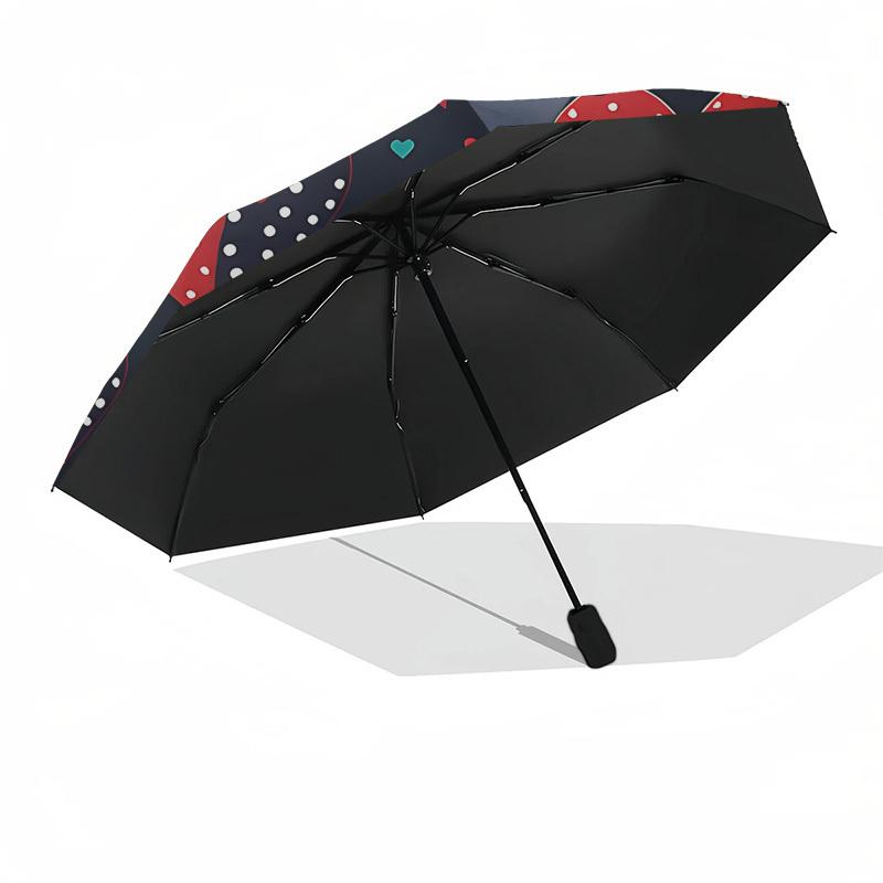 1pc Red Heart Pattern Automatic Folding Umbrella, Portable Collapsible Design, 8-Rib Iron Frame, Outdoor Accessory yy250905089
