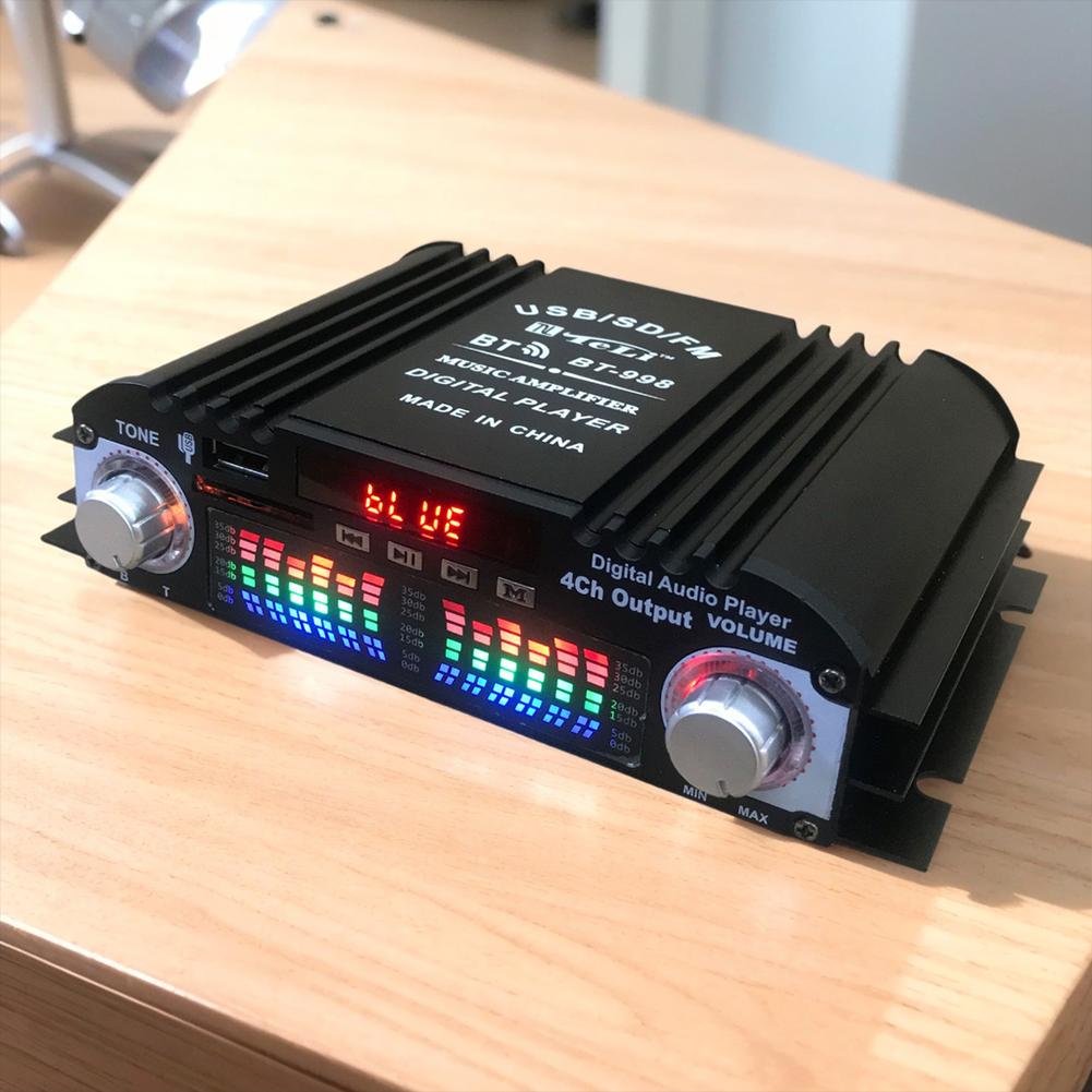 Пиковая мощность 1600 Вт Hi-Fi усилитель звука FM-радио USB Bluetooth-совместимый караоке-плеер Пульт дистанционного управления 4-канальный Hi-Fi стерео усилитель