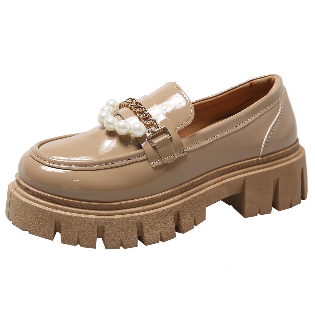 Женские туфли Новые кожаные туфли на толстой платформе с жемчужным украшением Туфли-лодочки без застежек Милые туфли Мэри Джейн