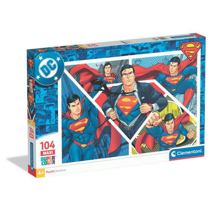 Clementoni - Superman - Puzzles 104 Pièces - Maxi Super Color - Puzzle enfant - Dès 4 ans - 45x62cm