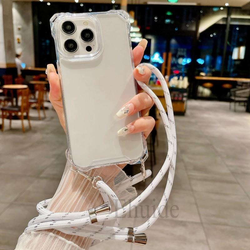 Чехол-ремешок "Четыре угла" для Samsung Galaxy A56 A36 A26 A16 A55 S25 Ultra A35 A15 С ремешком-шнурком через плечо Противоударный Прозрачный чехол