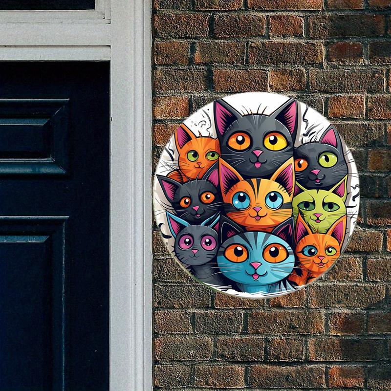 Cat Round Wooden Suncatcher Window Hanging Four Seasons Pendant Christmas Gift Valentine's Day Home Decor