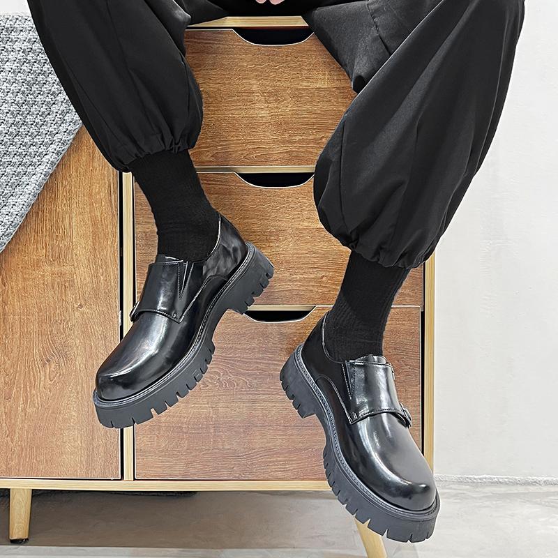 Модные мужские лакированные лоферы Мужская обувь Японский Корейский Уличный стиль Бизнес Черный Повседневный Толстая подошва Платформа Кожаные Свадебные туфли Мужские