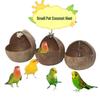 Natural Coconut Shell Parrot Nest & Swing Toy - Warm Tiger Skin Design