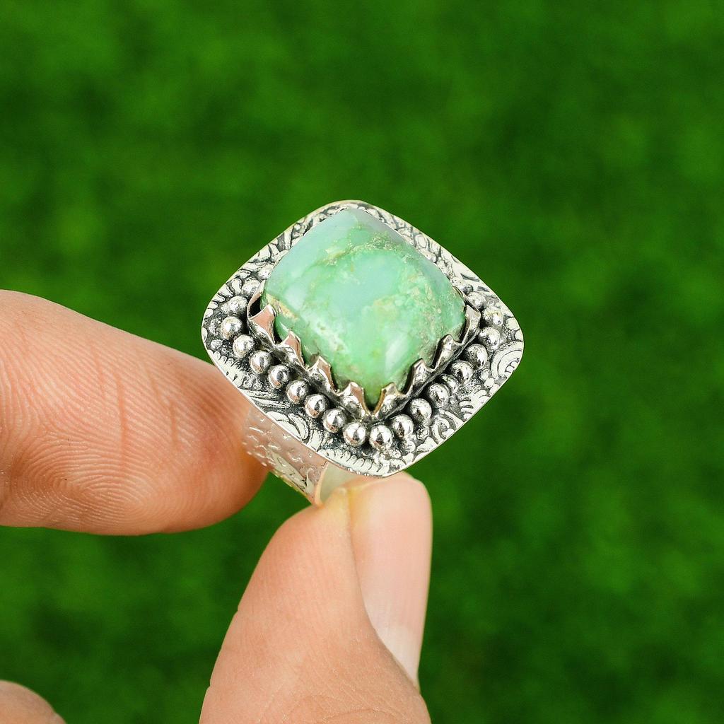 Sterling Silver Chrysoprase Stone Wife Promise Artisan Heart Chakra Ring Size 8