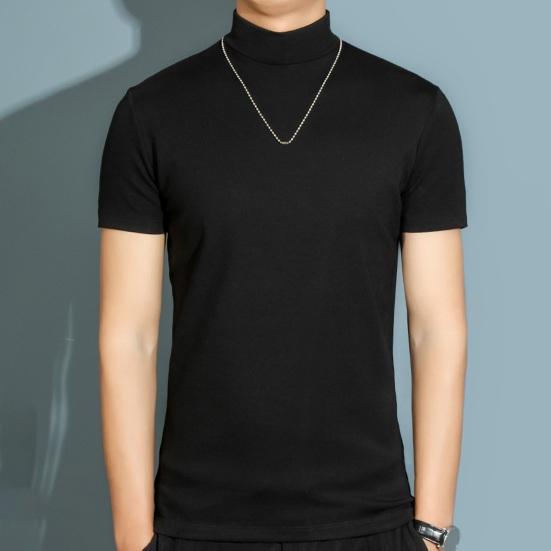 Мужская летняя футболка с короткими рукавами и высоким воротником в полоску, однотонный пуловер, облегающий мягкий дышащий деловой повседневный