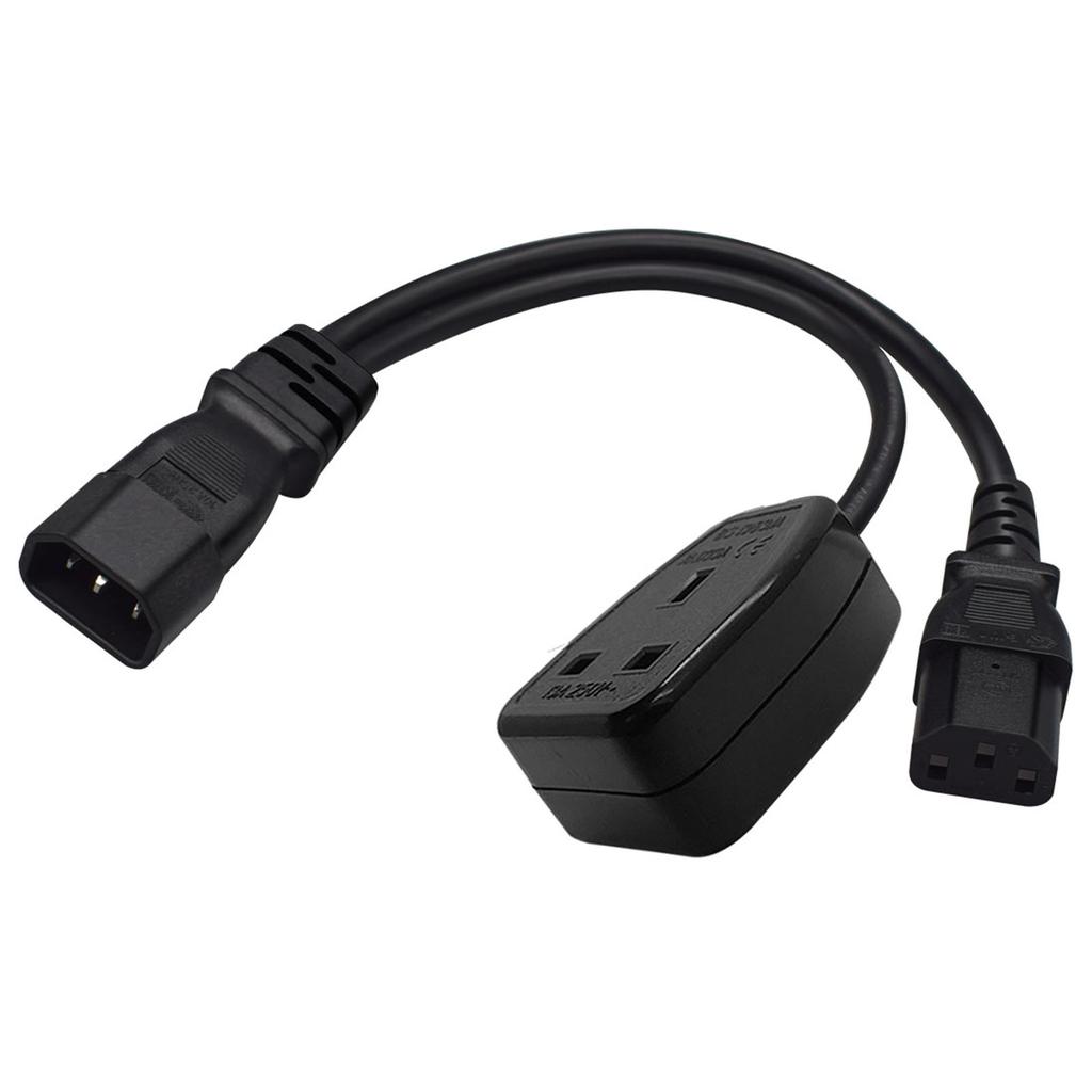 IEC320 C14 To IEC320 C13+UK13A AC-Power Adapter Cable, 3 Terminals Male To Female Power Connector Cord Wire