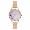Authorized Retailer OLIVIA BURTON Women's Watch OB16PP39 Watercolor Floral Rose Gold Mesh Watch