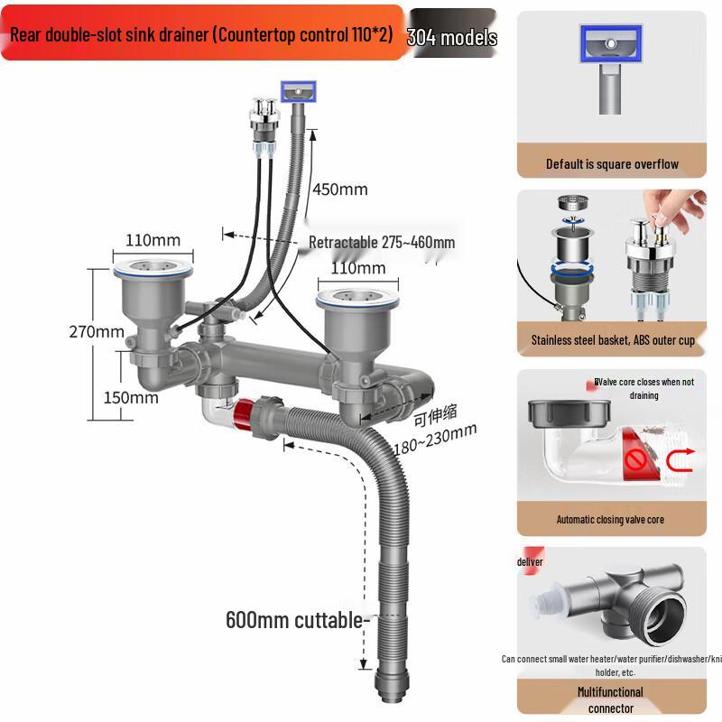 Xuanya Kitchen Sink Drain Kit