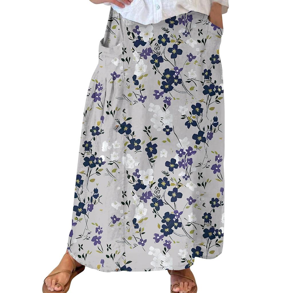 Женская повседневная свободная юбка-макси в стиле бохо с эластичной резинкой на талии, пляжная, струящаяся, с карманом