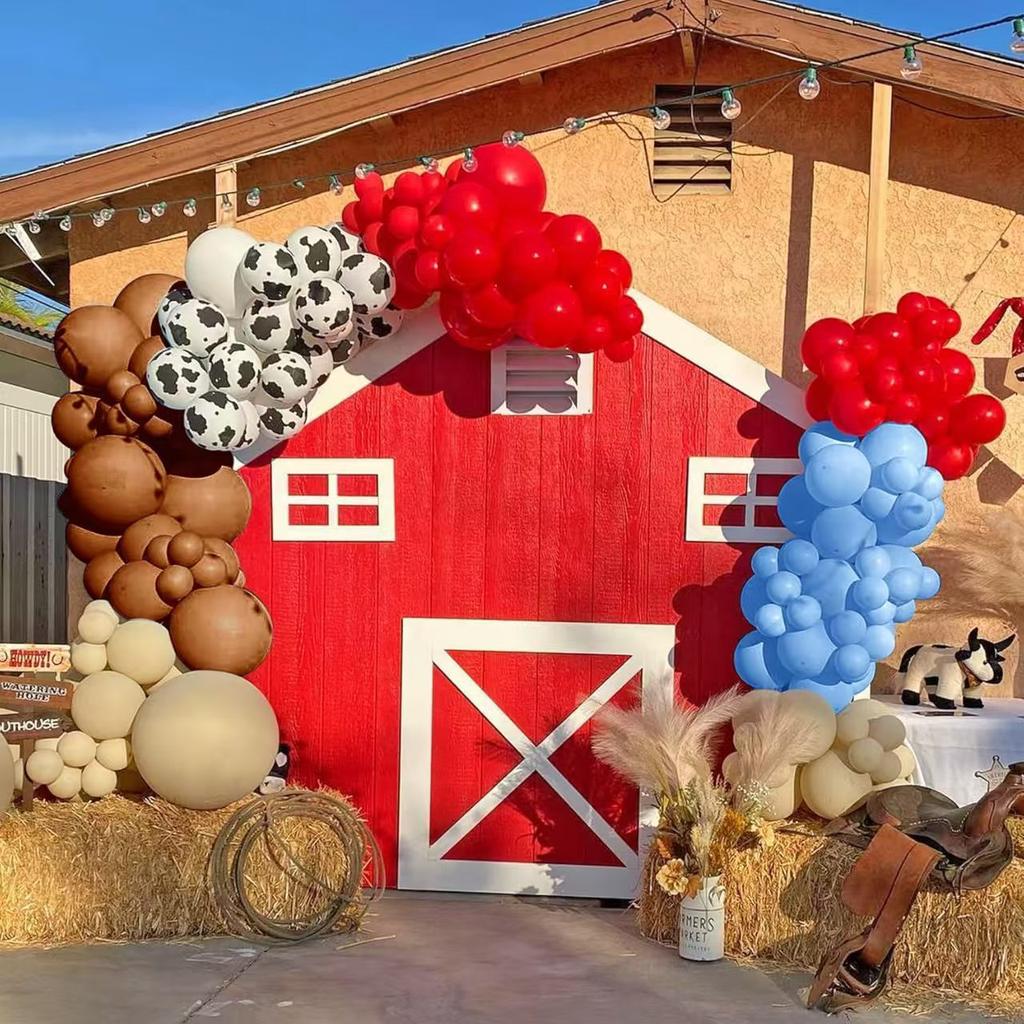 Набор из 158 шаров песочно-белого цвета с коровьим принтом, красного и синего цветов для арки на день рождения