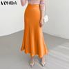 VONDA Women's Summer High Waisted Solid Color Loose Flared Skirt