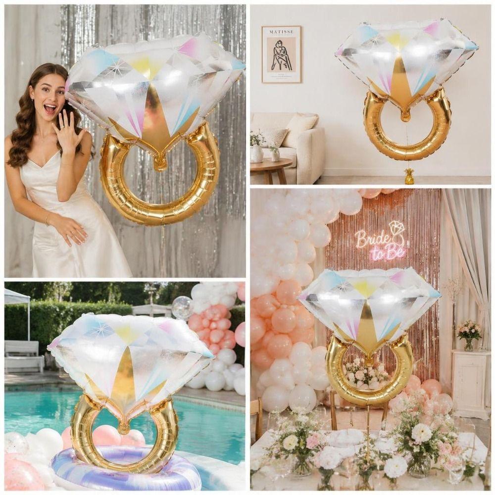 10PCS Aluminum Foil Diamond Ring Foil Balloon Glitter Engagement Ring Balloon Prop