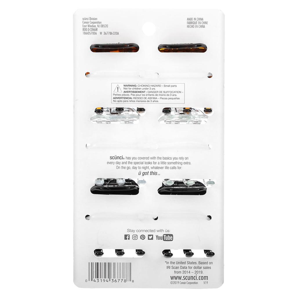 Scunci Легкая красота, щипцы для завивки волос, разные цвета, 6 штук