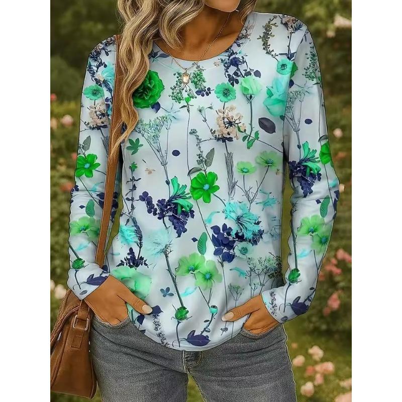 Women's 3D Colorful Floral Print T-shirt Fashion Long Sleeve Round Neck Regular Tops Holiday Weekend Spring Autumn