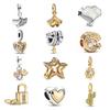 New Europe S925 Silver Shining Stars Heart Lock Charms Ginkgo Leaf Dangle Beads Fit Original Bracelet  Women Pendant Gift