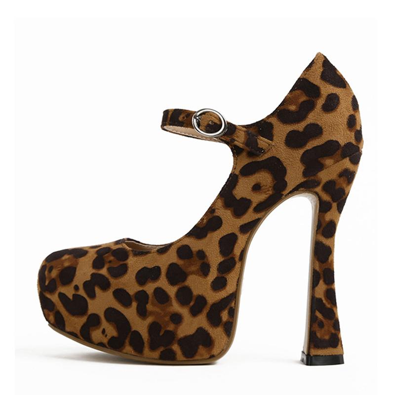 Liyke Весна Осень Сексуальный Леопардовый Принт Женские Туфли на Платформе Высоком Каблуке Шпильке Сандалии Модные Туфли с Ремешком на Пряжке для Вечеринки Стриптиза Туфли-лодочки