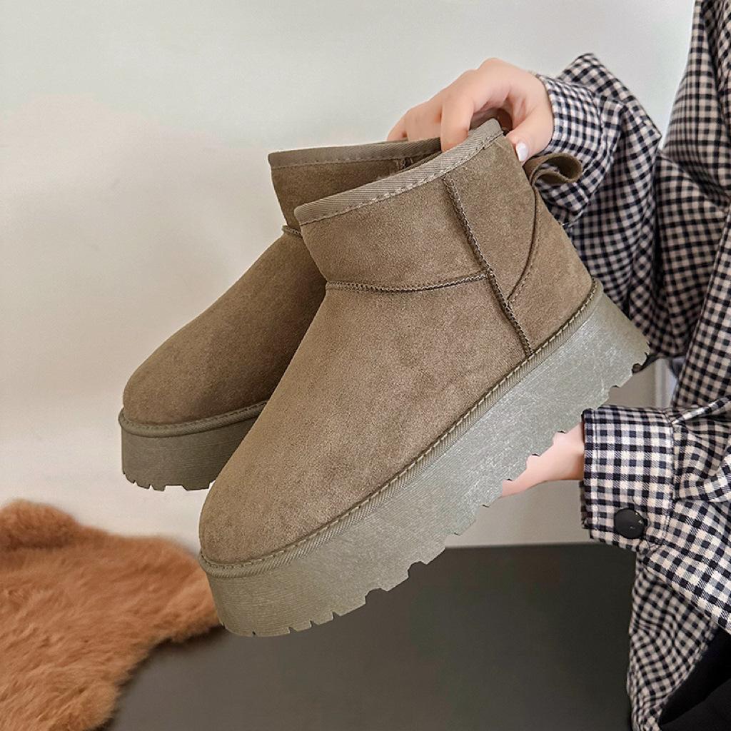 Осенне-зимние короткие зимние сапоги-трубы для женщин, трансграничные, большого размера, плюс, средний каблук, плоская подошва, хлопковые сапоги 35-41