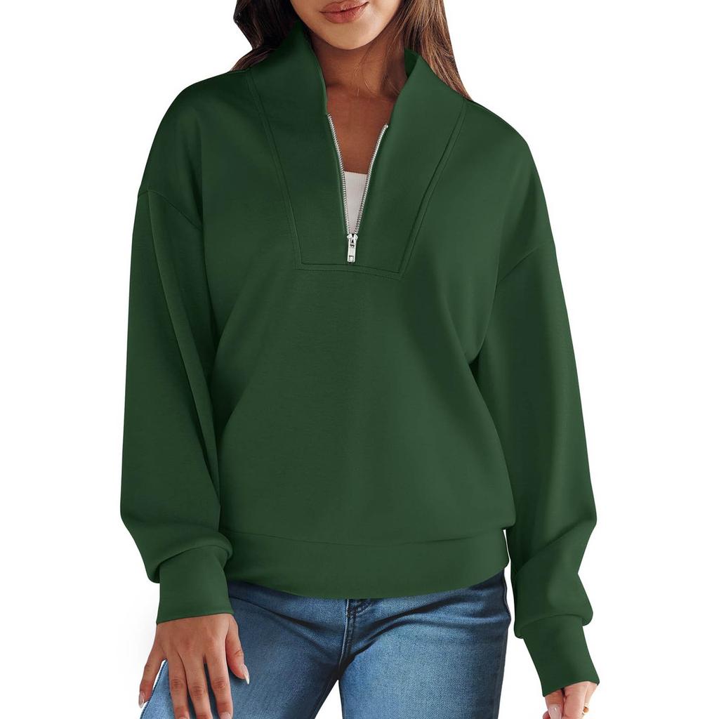 Женская толстовка на молнии с длинным рукавом и воротником на четверть молнии, пуловер, топы, осенние наряды