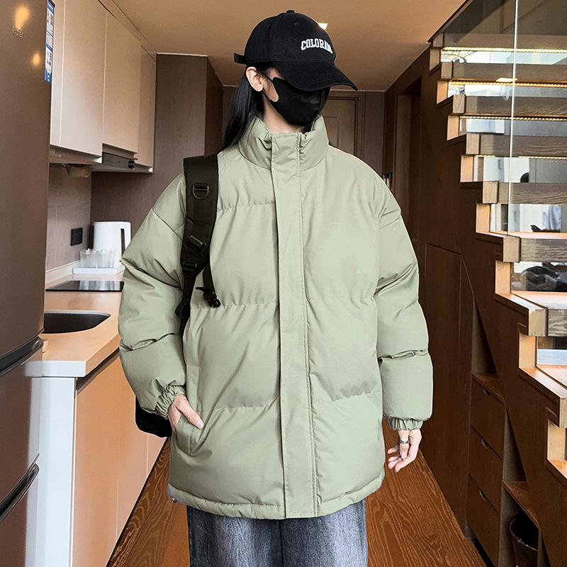 Зимняя однотонная утепленная куртка с воротником-стойкой и хлопковой подкладкой, мужская американская ретро-свободная и универсальная куртка с хлопковой подкладкой, повседневная куртка из хлеба