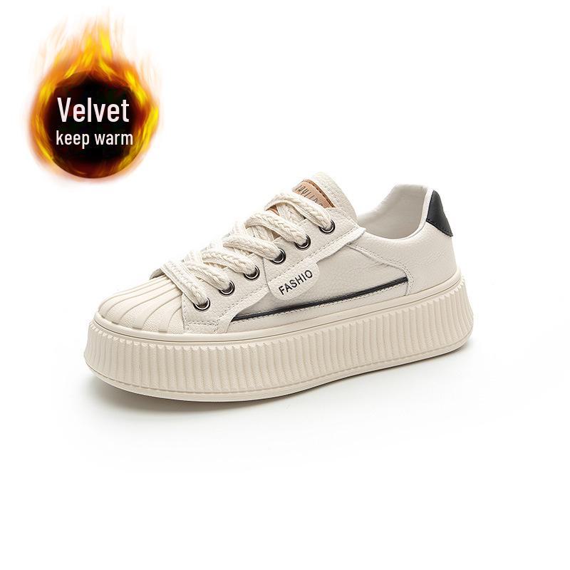 Весна 2025 г. Женские белые кроссовки из натуральной кожи с ракушечным носком и толстой подошвой