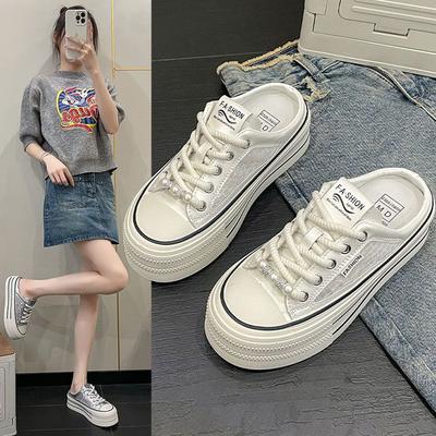 Модные полутапочки для женщин, повседневные кроссовки, женская обувь на платформе, трендовая дышащая полая женская обувь, парусиновая обувь, zapatos de mujer