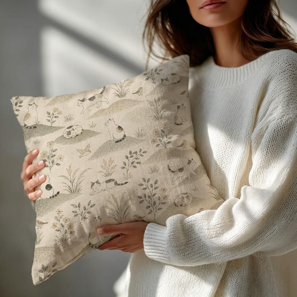 Style Japanese Natural Handdrawn Cushion Cover Patterned Cushion Cover Romantic Cozy Home Sofa Decoration