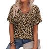 Summer V-neck 3D Leopard Print Pattern Printed Top Fashionable Casual Short Sleeved Women's T-shirts