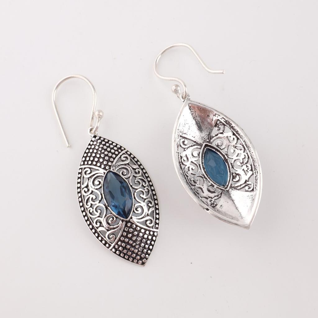 Лондонский голубой топаз Драгоценный камень 925 Стерлинговое серебро Ювелирные изделия Висячие серьги 2,15" CE-20-9