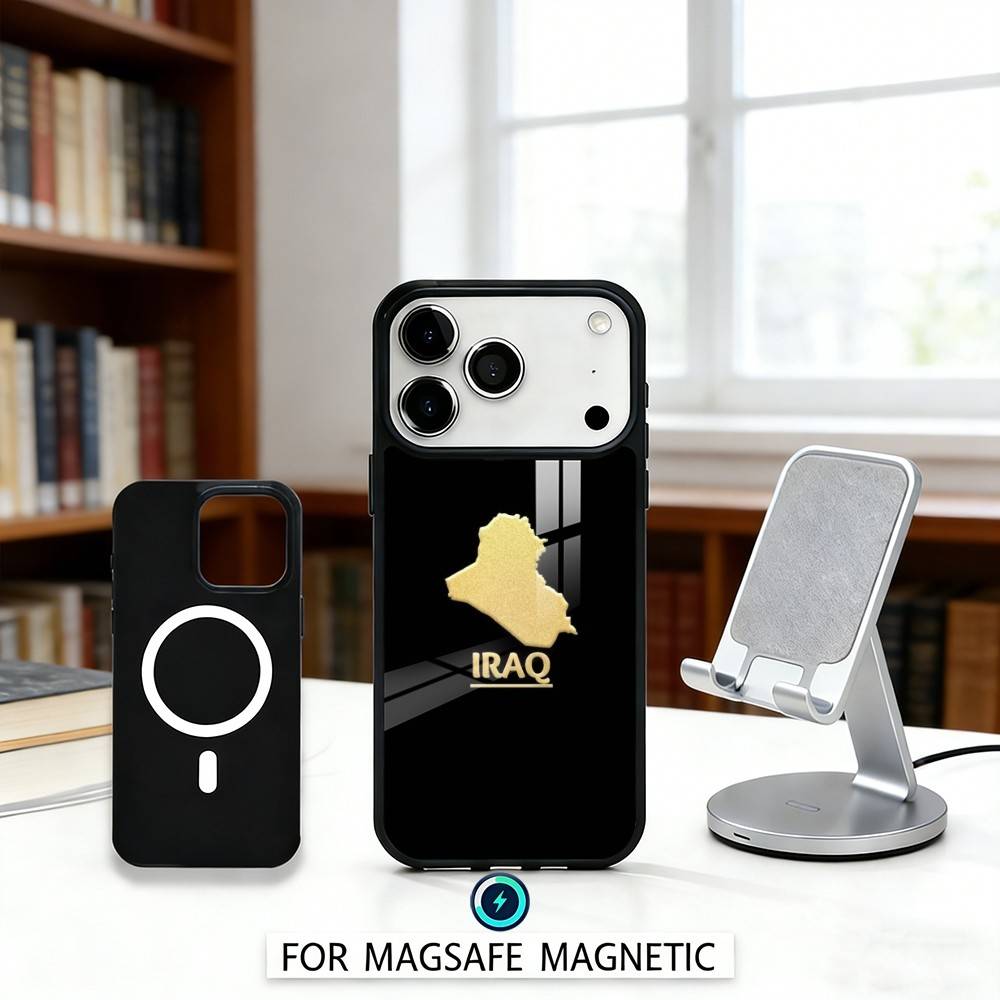 Чехол для телефона N-Nation Иракский флаг Для iPhone 17,16,15,14,13,12,Pro,Max Для MagSafe Магнитная беспроводная зарядка