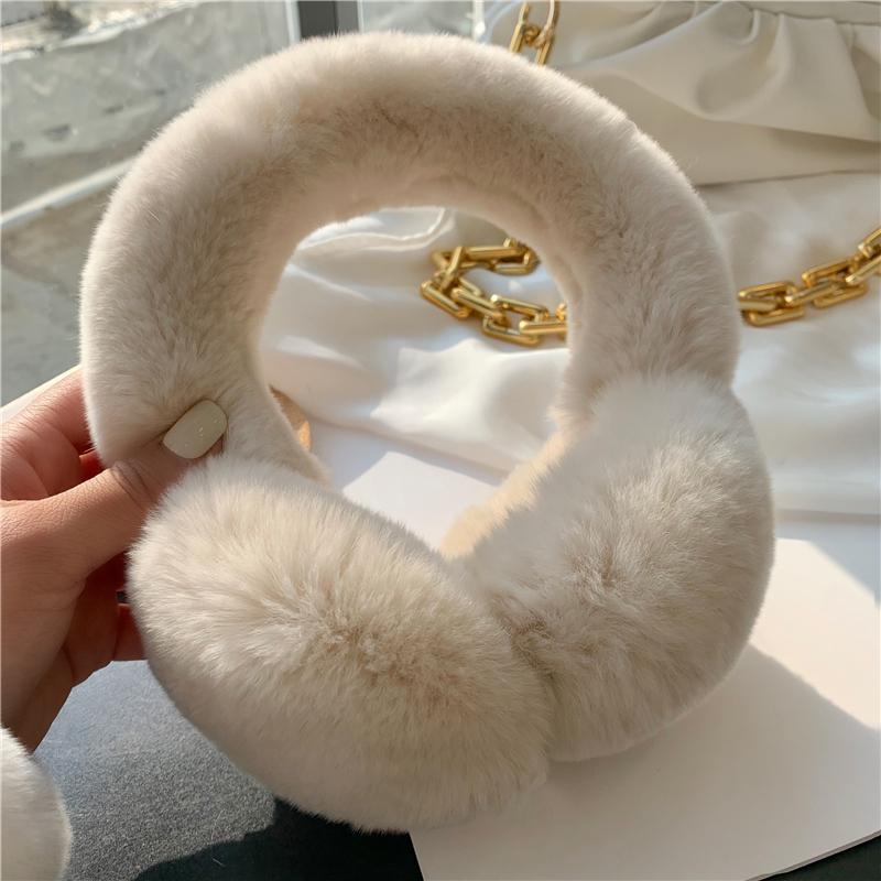 Ear Muffs For Women Winter EarWarmers Soft Warm Cable Furry Real Rex Rabbit Ear Covers For Cold Weather
