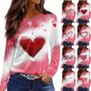Женская модная повседневная свободная футболка с разрезом и круглым вырезом с длинным рукавом с принтом, женский топ