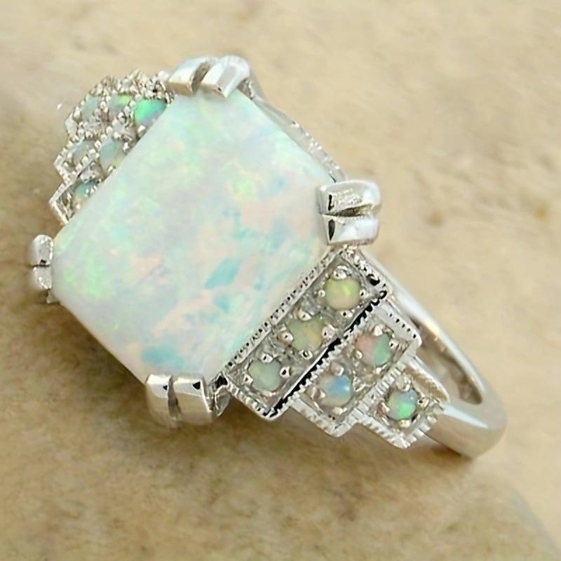 Ослепительные квадратные кольца, инкрустированные цветными камнями, серебряные металлические обручальные кольца для вечеринок для женщин