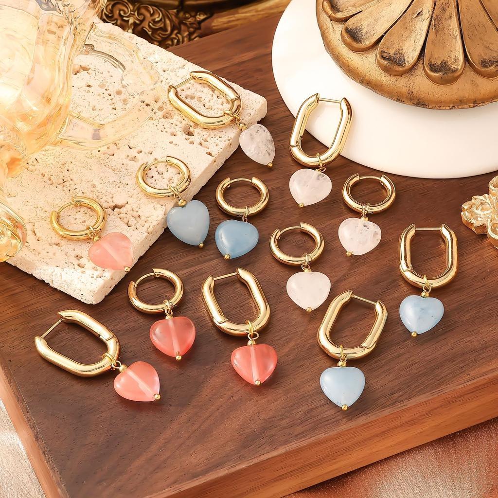 Love-shaped Colored Stone Earrings Light Luxury Exquisite Versatile Daily Commuter Earrings
