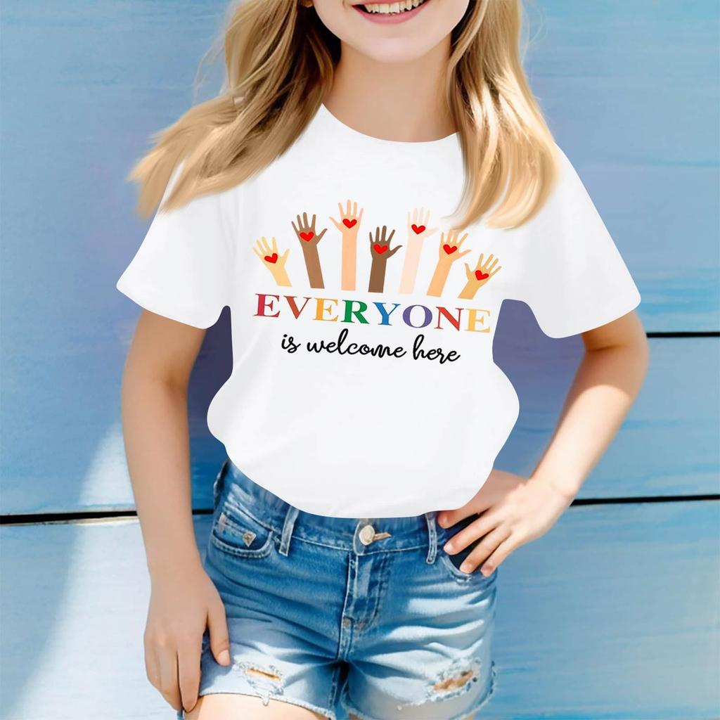 Детский набивной короткий рукав круглый вырез повседневный удобный свободный легкий топ