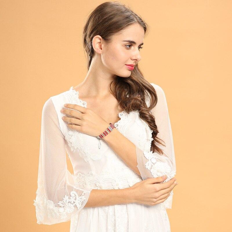 Bohemian Vintage Natural Stone Turquoises Feather Charm Bracelet For Women National Handmade Round Beads Carved Boho Bracelet