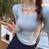 Early Autumn New Long-sleeved Knitted Sweater Women's Slim-fitting Inner Square-necked Bottoming Shirt Autumn and Winter Low-necked Top