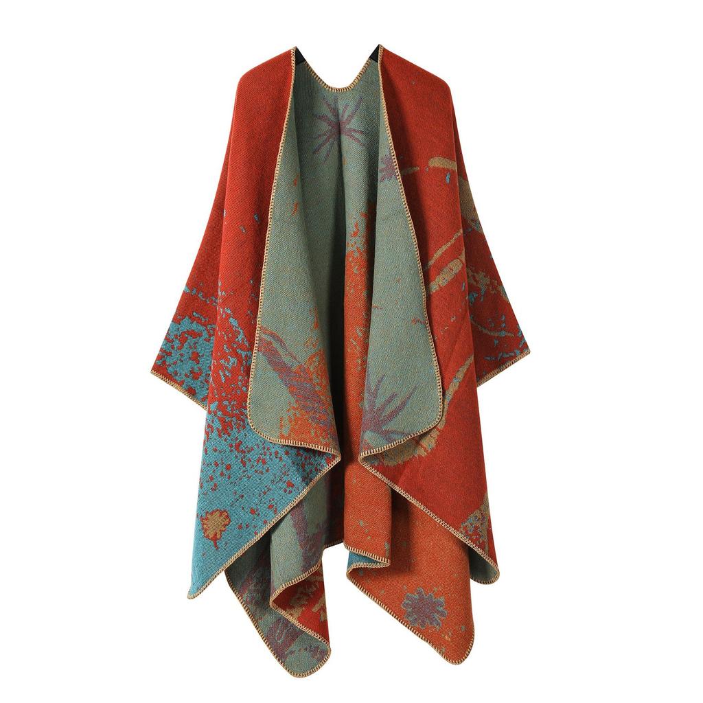 Plain Versatile Shawl Air-Conditioned Room Women'S Knitted Cape With Double-Sided Scarf