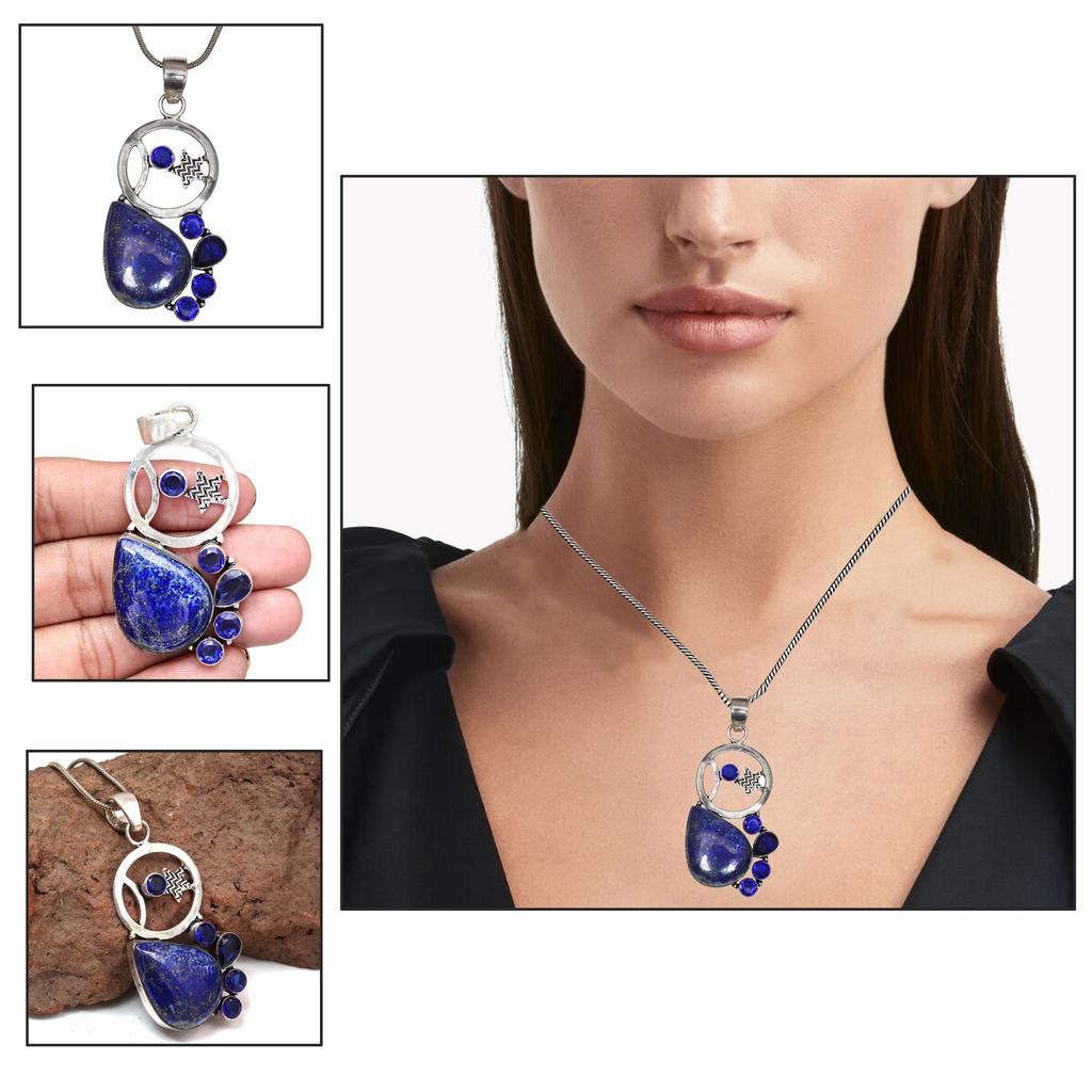 Pendant Lapis Lazuli Silver Jewelry 2.5" Gemstone Handmade Sterling Silver