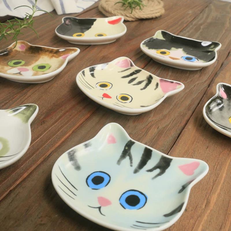 1PC Ceramic Cartoon Cat Head Perfect Housewarming Gift Snack Plates Kitchen Cat Face Ceramic Dish Cute