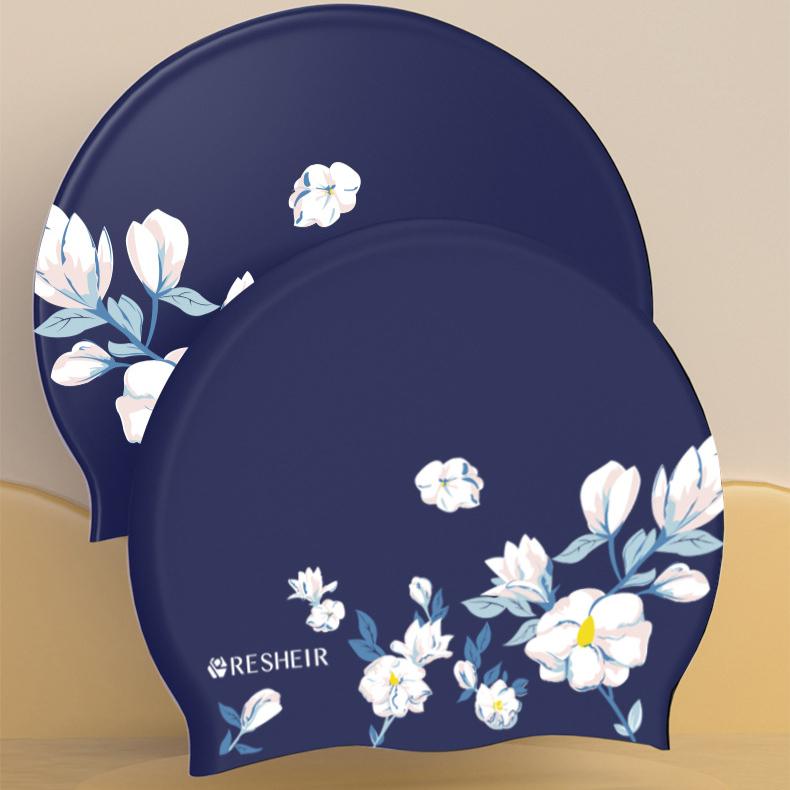 Шапочки для плавания для женщин, мягкие силиконовые шапочки для плавания, большие размеры, длинные волосы, защита ушей, шапочка для плавания с цветочным принтом, аксессуары для бассейна