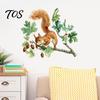 Soft Watercolor Illustration Decals Squirrel Wall Sticker, Cute Tree Branch Decal, Stickers Forest Animal Mural Art for Living Room, Bedroom, Nursery