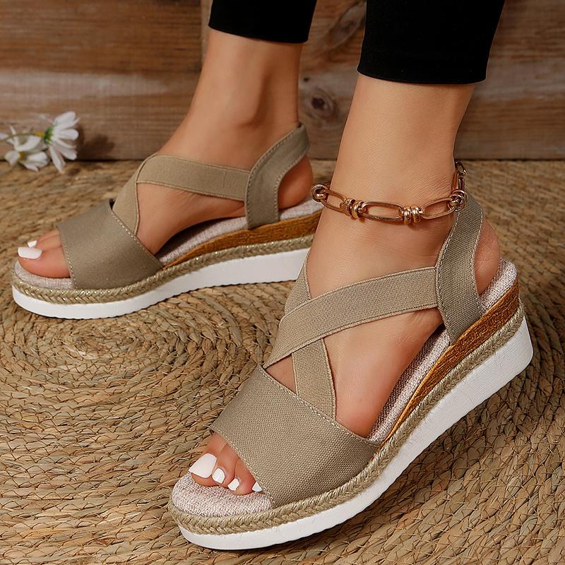 Летние сандалии на танкетке для женщин, 2024 г., нескользящая обувь-гладиатор на платформе, женские сандалии из флока с перекрестными ремешками, большие размеры 43