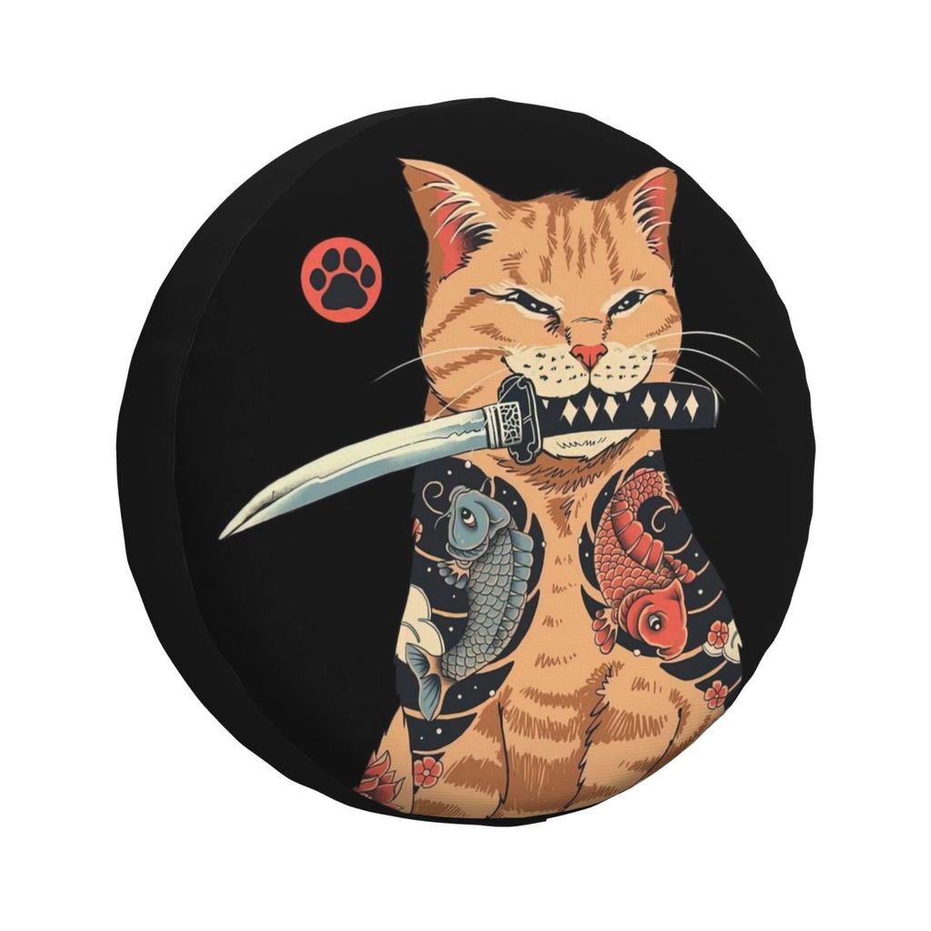 Catana Spare Tire Cover Bag Pouch for Japanese Cat Samurai Dust-Proof Car Wheel Covers 14 15 16 17 Inch