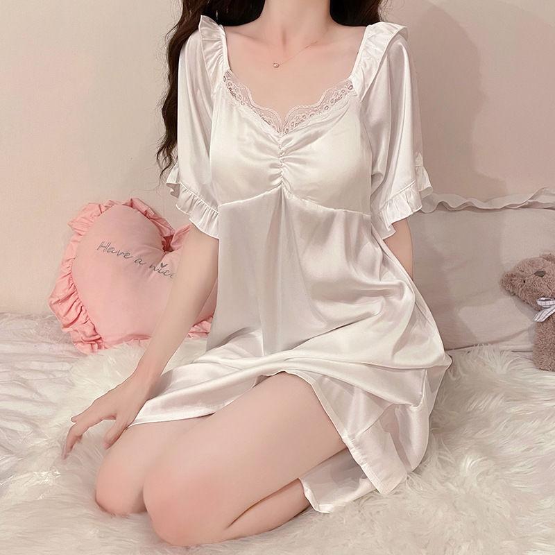 Пижамы Sweet Ice Silk для женщин, домашняя одежда с короткими рукавами в летнем дворцовом стиле и пижамные юбки