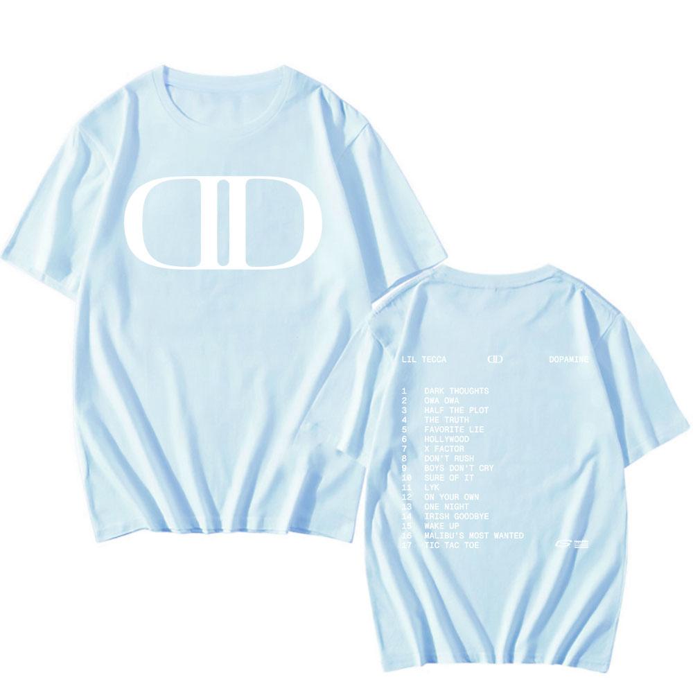 Lil Tecca DOPAMINE Футболка с альбомом, рэперский графический принт, модные футболки, футболка с коротким рукавом, хлопковая футболка, унисекс, уличная одежда, хип-хоп, мужские футболки