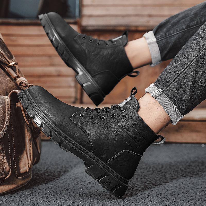 Мужские ботинки в британском стиле с высоким верхом и толстой подошвой, повседневные туфли, мужские утепленные удобные туфли из мягкой кожи, ковбойские сапоги