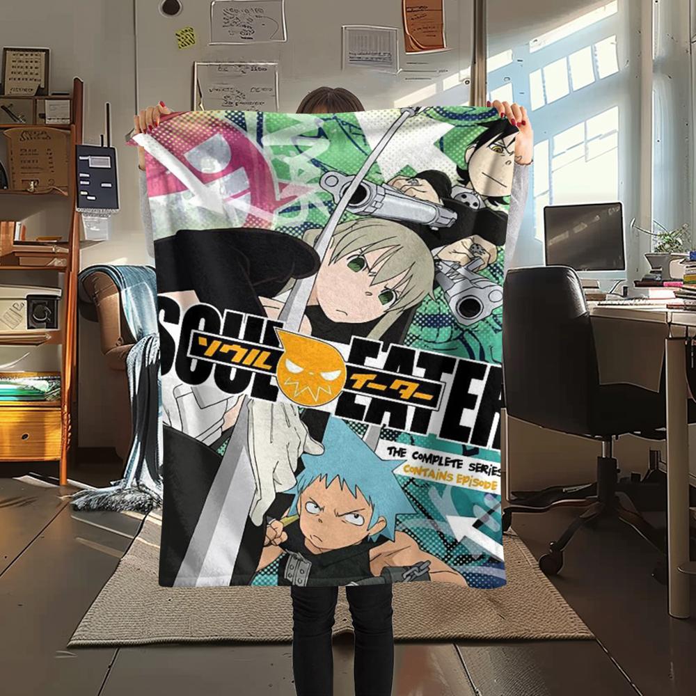 1 шт. Фланелевое одеяло с принтом «Soul Eater», Высококачественное, Удобное для всех сезонов, Декор для дома, Тепло и комфорт, Идеально для рождественских подарков173
